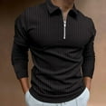 thumbnail image 1 of Men's Solid Color Polo Shirt Fashion Casual Long-Sleeved Lapel Zipper Polo Shirt Black XXL, 1 of 2