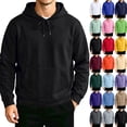 thumbnail image 1 of Men's Solid Color Pullover Hoodie, Drawstring Long Sleeve Loose Fit Casual Daily Fall Sweatshirt with Front Pocket Red S, 1 of 5