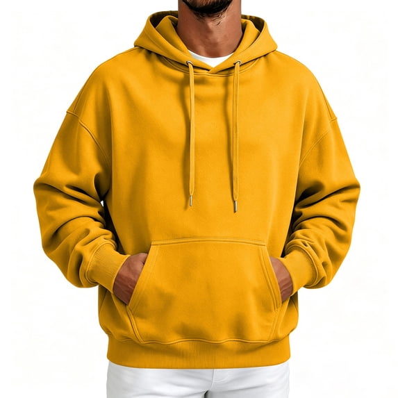 Men's Solid Color Pullover Hoodie with Drawstring Hood and Kangaroo Pocket Casual Sweatshirt Top, S-3XL