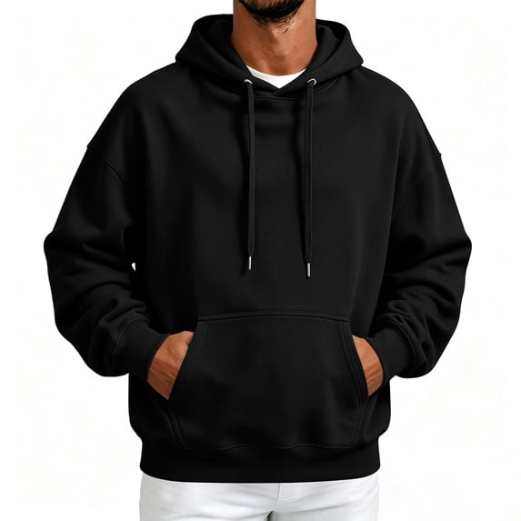 Men's Solid Color Pullover Hoodie with Drawstring Hood and Kangaroo Pocket Casual Sweatshirt Top, S-3XL