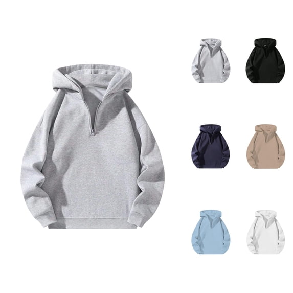 Men's Solid Color Quarter Zip Hoodie Sweatshirt Long Sleeve Crewneck Casual Top for Fall Winter