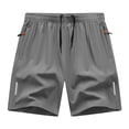 thumbnail image 1 of Men's Solid Color Quick-Dry Athletic Shorts, 5-Inch Gym Training Shorts with Elastic Drawstring Waist, Zipper Pockets and Reflective Strips Gray XL, 1 of 4