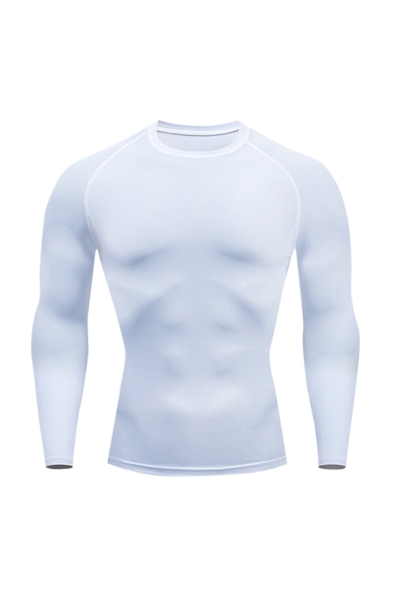 Men's Solid Color Quick Dry Long Sleeve Compression T Shirt, Stretchy Thermal Muscle Athletic Gym Top, Breathable Fitness Running Sports Wear for Marathon Training White L