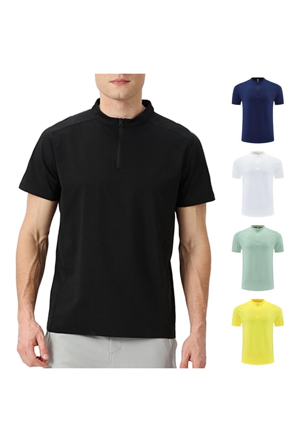 Men's Solid Color Reflective Stripe Running T-Shirt Top Casual Breathable Training Sweat-Wicking Zippered Short Sleeve Round Neck Sportswear for Outdoor Fitness Workout | AESTIVO,Black L