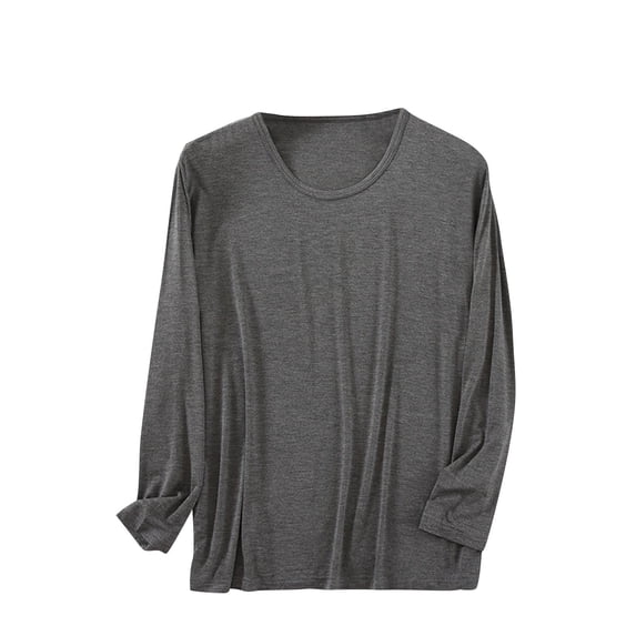 Men's Solid Color Round Neck Long Sleeve Pajama Shirts Lightweight Breathable Soft Basic Pajamas Loungewear