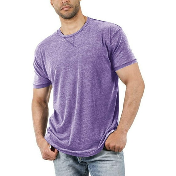 Men's Solid Color Round Neck Short Sleeve T-Shirt - Lightweight Elastic, Loose Casual, Business/Sports, Polyester, Comfortable Fit