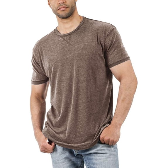 Men's Solid Color Round Neck Short Sleeve T-Shirt - Lightweight Elastic, Loose Casual, Business/Sports, Polyester, Comfortable Fit
