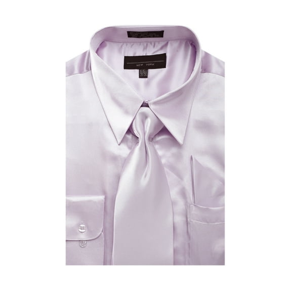 Men's Solid Color Satin Dress Shirt Tie and Hanky Set