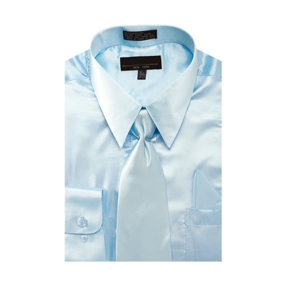 Men's Solid Color Satin Dress Shirt Tie and Hanky Set