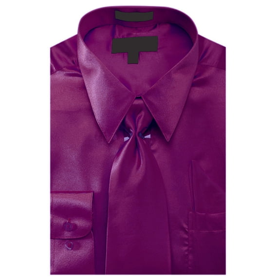 Men's Solid Color Satin Dress Shirt Tie and Hanky Set