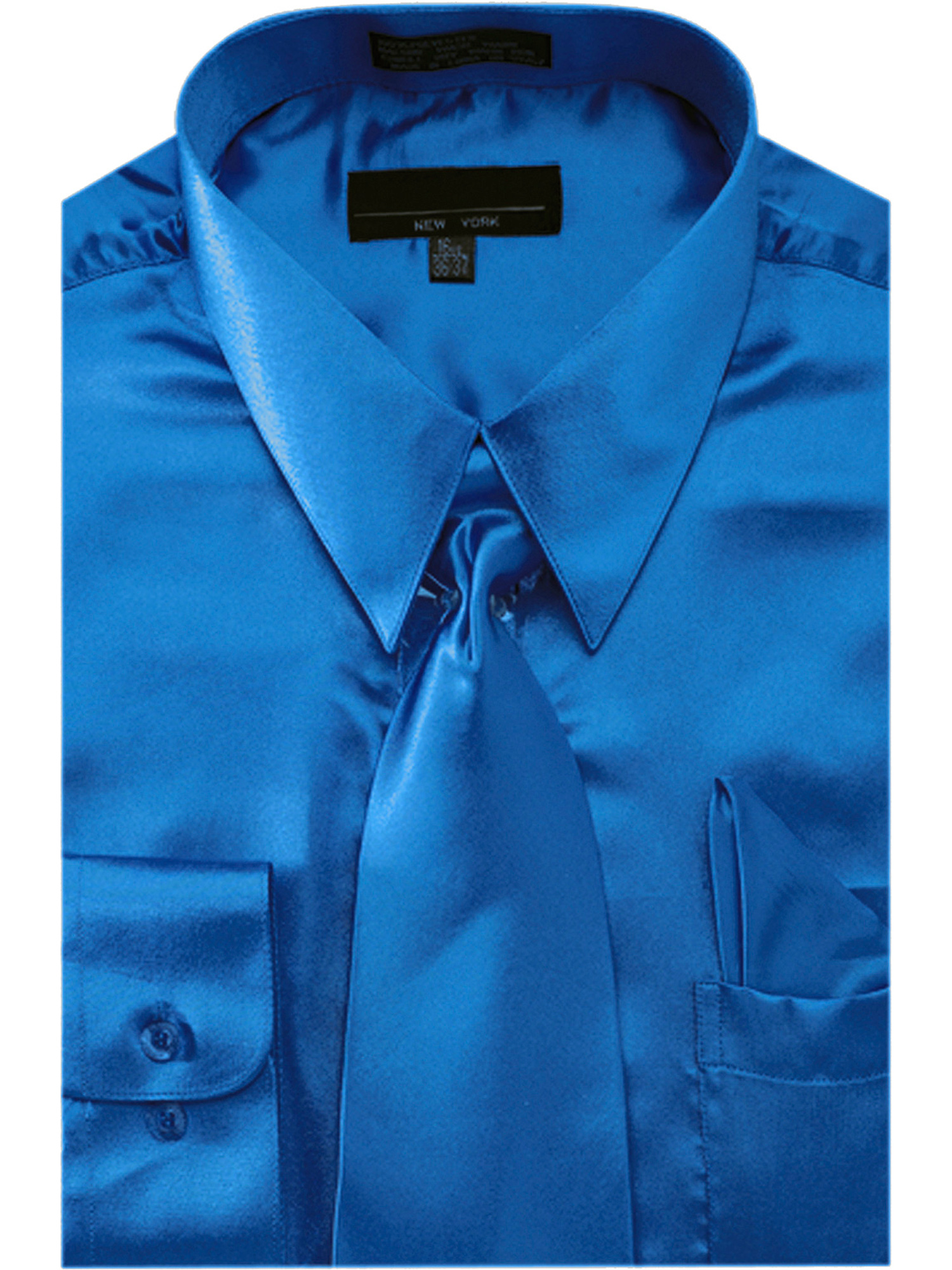 Solid/Polka Dot Pattern Cotten Blend Royal Blue Shirt With Tie & Hanky Men's Dress Shirt