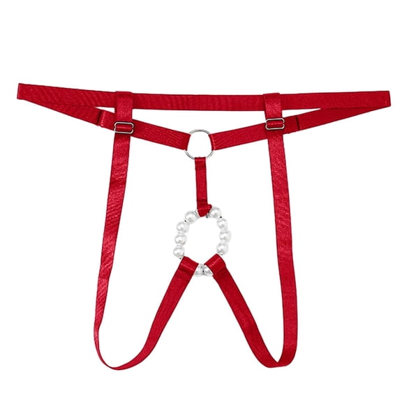 Men's Solid Color Sexy Underwear Pearl Ring Hollow Underwear Thong