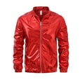 thumbnail image 1 of Men's Solid Color Shiny Jacket Stand Collar Long Sleeve Zip Up Metallic Baseball Bomber Sweatshirt, 1 of 3