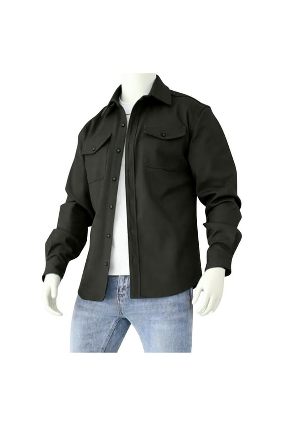 Men's Solid Color Shirt Casual Shacket Long Sleeve Button Down Western Lightweight Jacket with Flap Pockets Army Green M