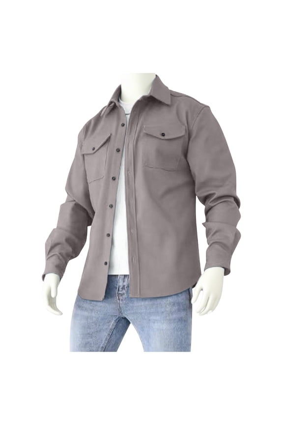 Men's Solid Color Shirt Casual Shacket Long Sleeve Button Down Western Lightweight Jacket with Flap Pockets Gray XL