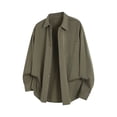 thumbnail image 1 of Men's Solid Color Shirts Long Sleeve Turndown Collar Button Down Loose Casual Cardigan Tops With Pockets (4XL, Army Green A), 1 of 4