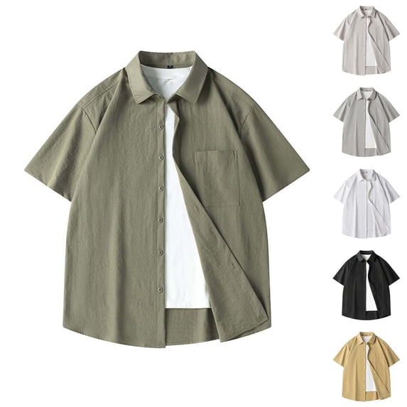 Men's Solid Color Short Sleeve Button Down Shirt Nylon Spandex Breathable Quick Dry Casual Daily Work Summer Beach | Zenithor,Khaki M