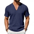 thumbnail image 1 of Men's Solid Color Short Sleeve Deep V-Neck Linen Casual T-Shirt Top, 1 of 6
