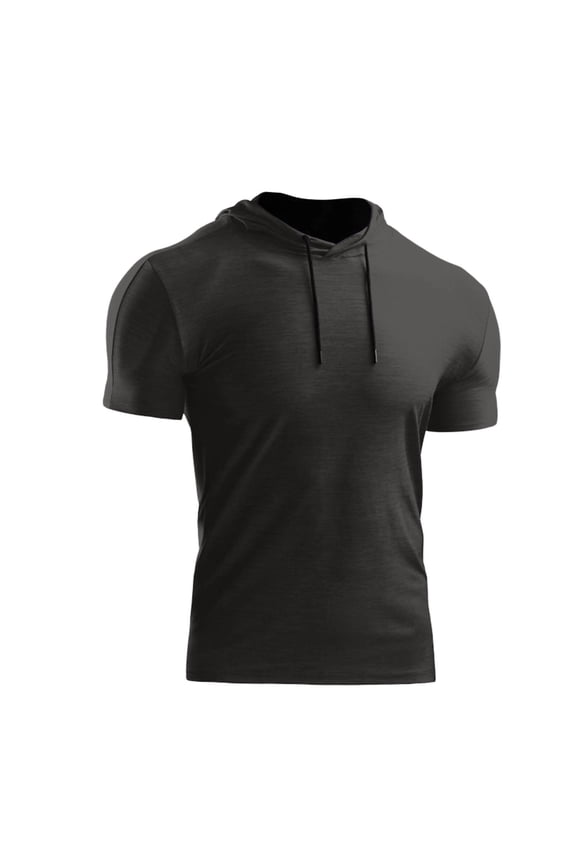 Men's Solid Color Short Sleeve Hooded Sports T-Shirt For Gym Base Layer Top