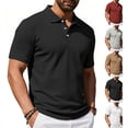 thumbnail image 1 of Men's Solid Color Short Sleeve T-Shirt Button Turndown Collar Pullover Casual Fashionable Top | TOPLIU,Khaki S, 1 of 8
