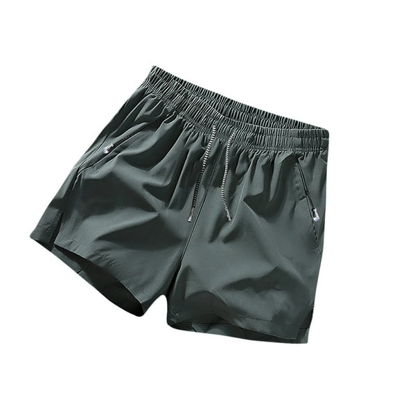 Men's Solid Color Shorts - Ice Sense Zip Pockets, Elastic Waist, Five Point Pants, Polyester, Fit for Sport/Beach, Line Dry