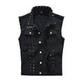 thumbnail image 1 of Men's Solid Color Sleeveless Frayed Lapel Denim Jacket Punk Denim Vest Button Down Fashion Jacket With Rivets, 1 of 7
