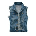 thumbnail image 1 of Men's Solid Color Sleeveless Frayed Lapel Denim Jacket Punk Denim Vest Button Down Fashion Jacket With Rivets, 1 of 7
