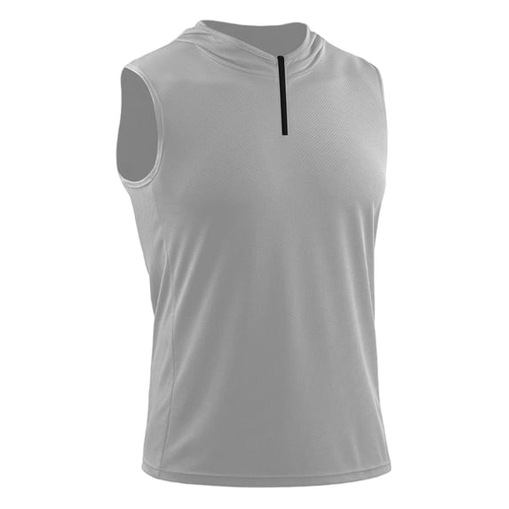 Men's Solid Color Sleeveless Hooded Sweatshirt Fitness Zip-Up Top