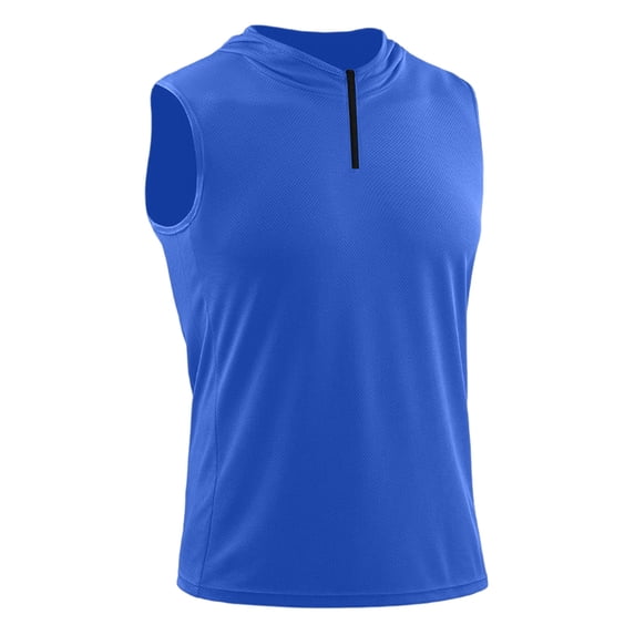 Men's Solid Color Sleeveless Hooded Sweatshirt Fitness Zip-Up Top
