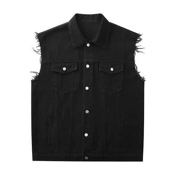 Men's Solid Color Sleeveless Motorcycle Denim Vest Sleeveless Ripped Slim fit Jean Jacket