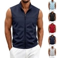 thumbnail image 1 of Men's Solid Color Sleeveless Stand Collar Zipper Cardigan Multi-Pocket Jacket Polyester Lightweight Casual Work Fishing Vest | JASKFLY,Light Blue M, 1 of 8