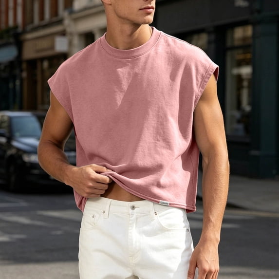 Men's Solid Color Sleeveless Tank Top, Crewneck Loose Fit Undershirt, Breathable Cotton Vest for Casual Summer Wear