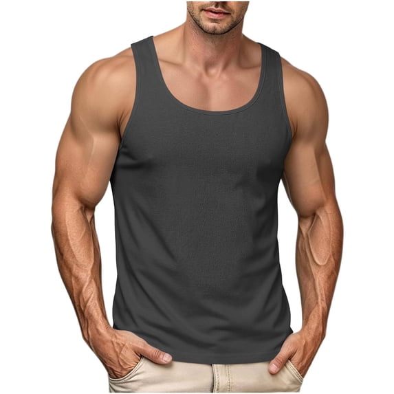 Men's Solid Color Sleeveless Tank Top for Summer Workout Gym Training Athletic Vest