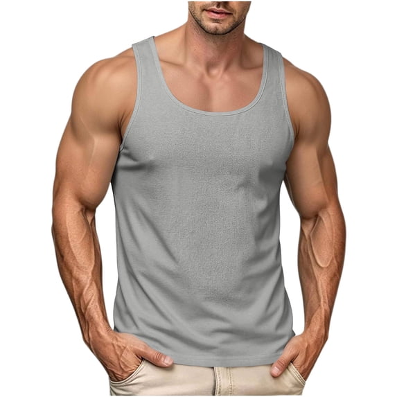 Men's Solid Color Sleeveless Tank Top for Summer Workout Gym Training Athletic Vest