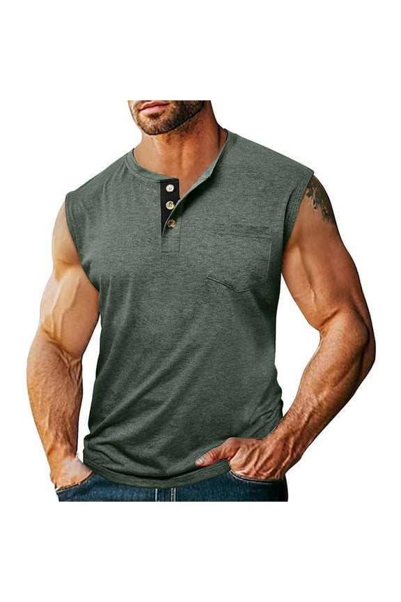 Men's Solid Color Sleeveless Tank Top with Pocket, Breathable Nylon Spandex Blend for Casual Wear