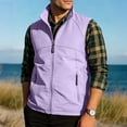 thumbnail image 1 of Men's Solid Color Sleeveless Zipper Cardigan Jacket with Stand Collar and Multiple Pockets, 1 of 9