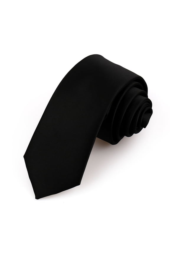 Men's Solid Color Slim Necktie, Water-Repellent Satin Finish Microfiber Business Tie for Formal Office Wear, Weddings, and Professional Attire, Narrow Design Black