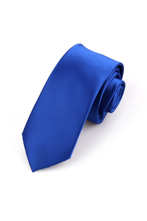 Men's Solid Color Slim Necktie, Water-Repellent Satin Finish Microfiber Business Tie for Formal Office Wear, Weddings, and Professional Attire, Narrow Design Blue