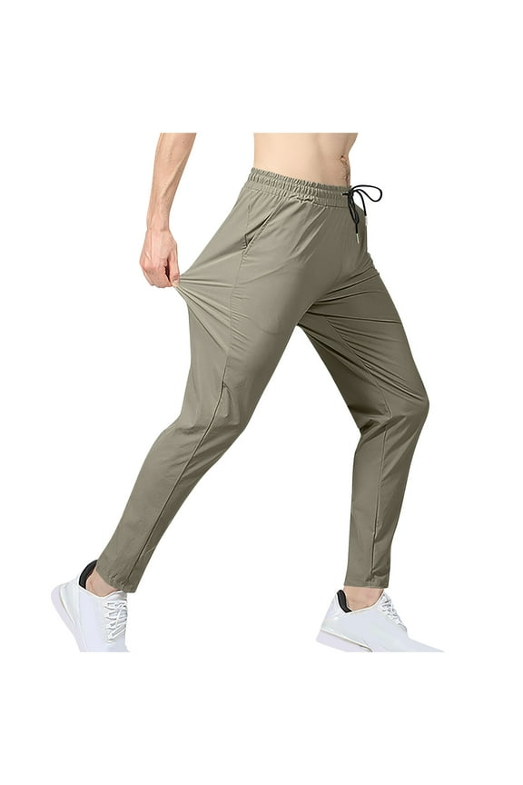 Men's Solid Color Spring Summer Thin Style Imitation Cotton Linen Casual Straight Leg Tie String Solid Color Drawstring Long Pants White