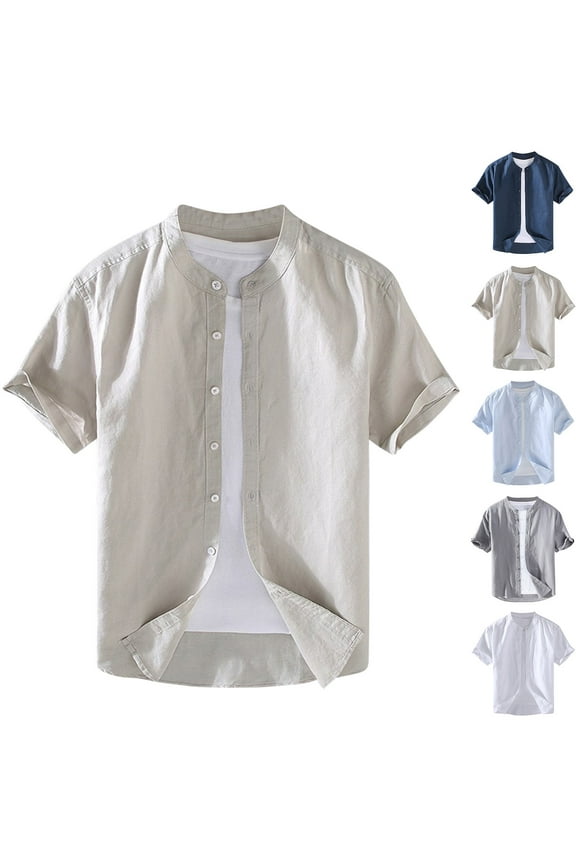 Men's Solid Color Stand Collar Casual Loose Fit Oversized Short Sleeve Shirt Tops Tee Modern Streetwear Loungewear Travel Beach Vacation Essential Gift for Him | AESTIVO,Light Blue 2XL