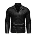 thumbnail image 1 of Men's Solid Color Stand Collar Leather Jacket, Single Piece, Stylish and Durable, Perfect for Casual Wear, All Seasons, 1 of 13