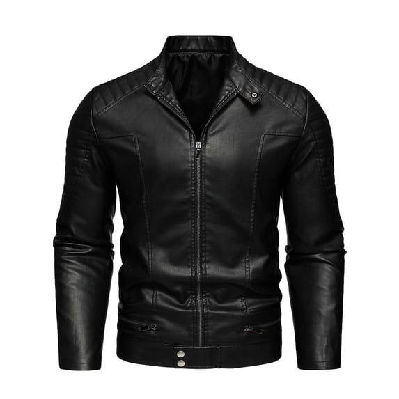Men's Solid Color Stand Collar Leather Jacket, Single Piece, Stylish and Durable, Perfect for Casual Wear, All Seasons