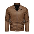 thumbnail image 1 of Men's Solid Color Stand Collar Leather Jacket, Single Piece, Stylish and Durable, Perfect for Casual Wear, All Seasons, 1 of 9
