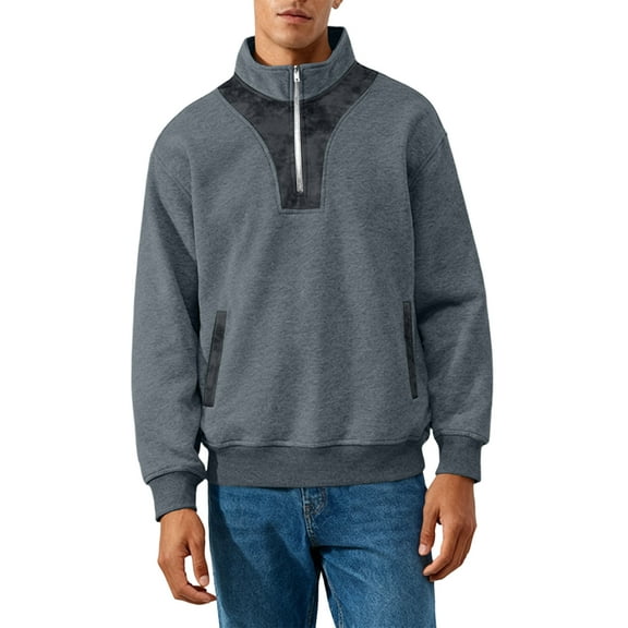 Men's Solid Color Stand-up Collar Casual Loose Long Sleeve Sweatshirt, Everyday Wear for Comfort and Style,Dark Gray,M