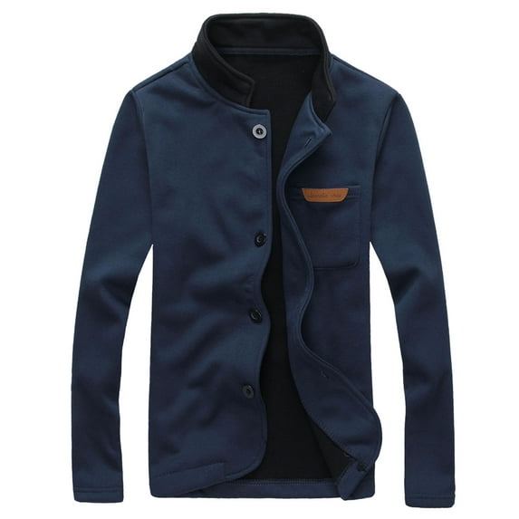 Men's Solid Color Standing Collar Cardigan Sweatshirt Minimalist Jacket with Leather Label Detail Pullover Shirts Lightweigt Sweat Shirt Pullover Sweater