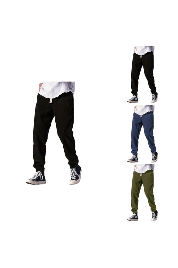 Men's Solid Color Straight-Fit Chino Jogger Pants with Drawstring Waistband – Ankle Tied, Loose & Comfortable Casual Business Pants