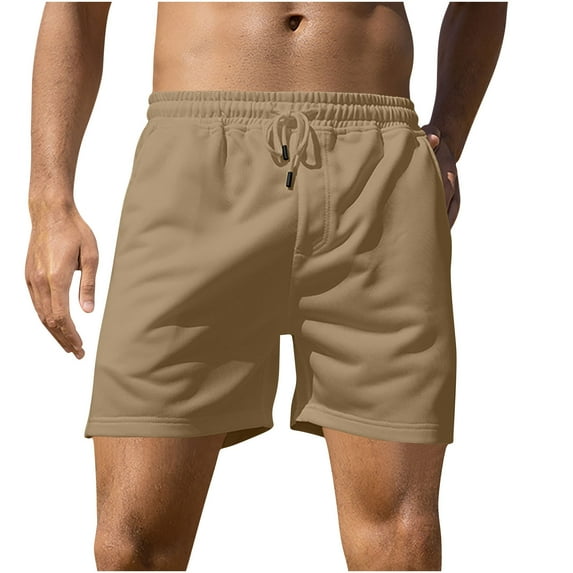 Men's Solid Color Stretch Beach Shorts Sports Fitness Training Breathable Shorts with Pockets