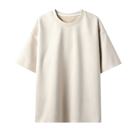 Men's Solid Color Suede T-shirt Casual Round Neck Tops Drop Shoulder Pullover Shirt Classic Short Sleeve Shirts