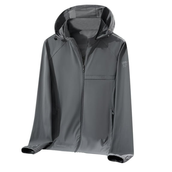 Men's Solid Color Sun-proof Hooded Jacket Lightweight Mesh Long Sleeve Zipper Coat Casual Sports Top