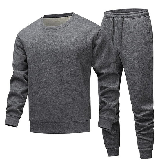 Men's Solid Color Thermal Outfit Sets Work Out Athletic Match Trousers Pants Hoods Suit Fuzzy Winter Fall 2 Piece